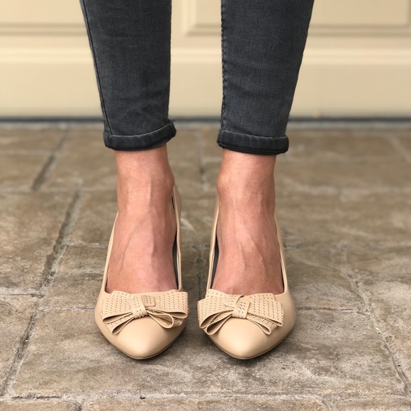 Leather Studded Pointy Bow Toe Kitten Wedge Sandal - Picture 3 of 7